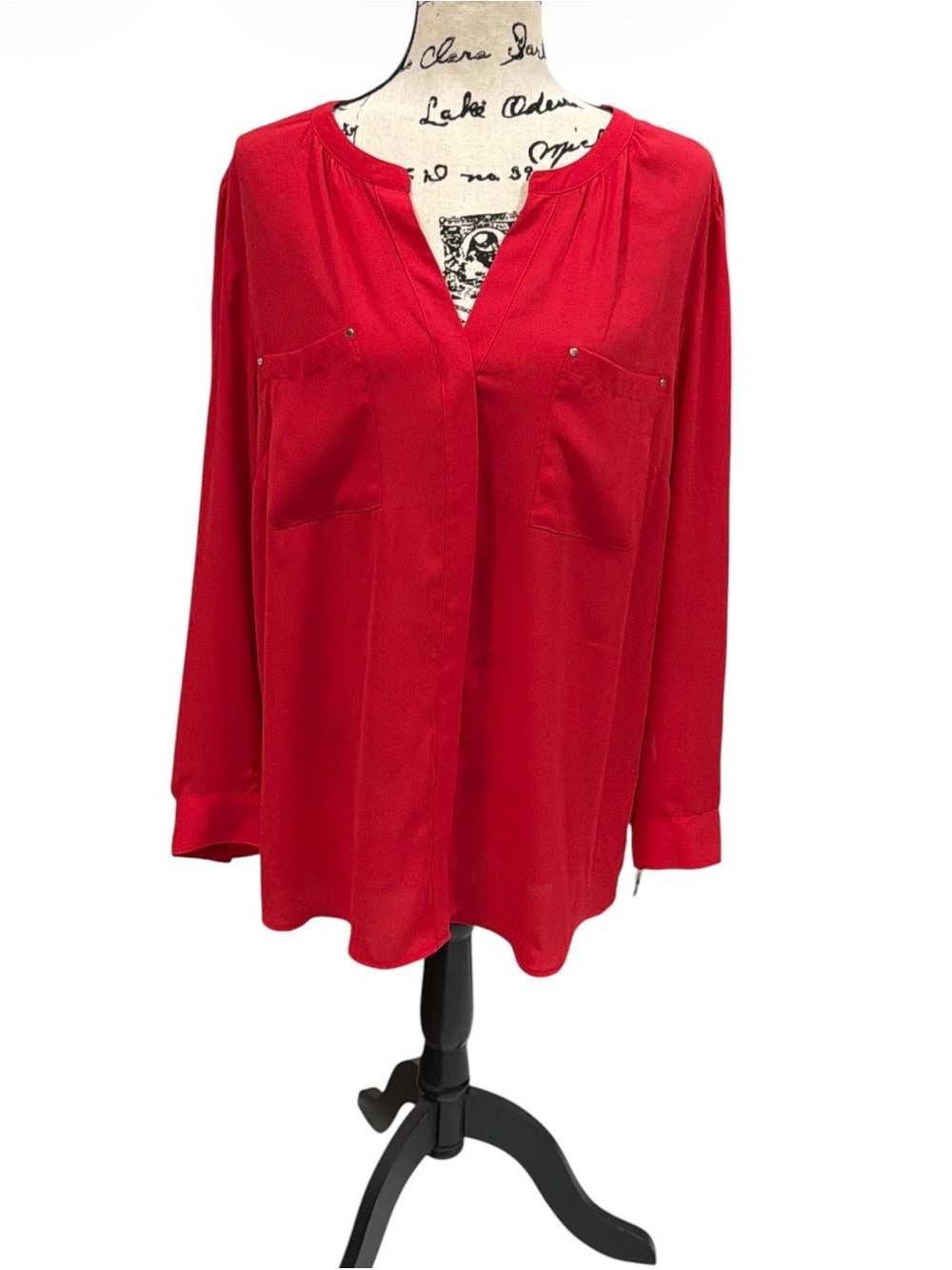 NWT APT 9 Red Women's V-Neck Long Sleeve Blouse